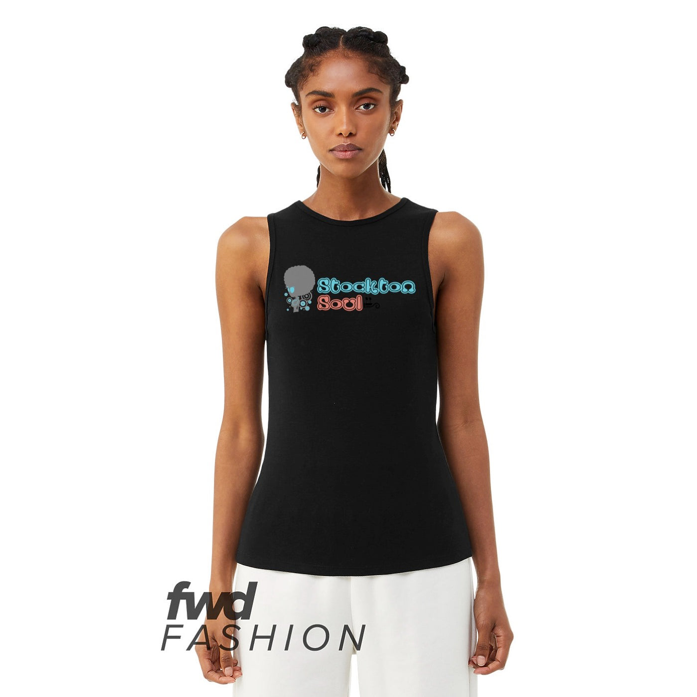 Women's Micro Ribbed High Neck Tank Top (soul logo)